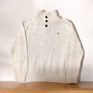 Calvin Klein Off White Linen Marled Cotton 3 Button Pullover Sweater Kids Size 6